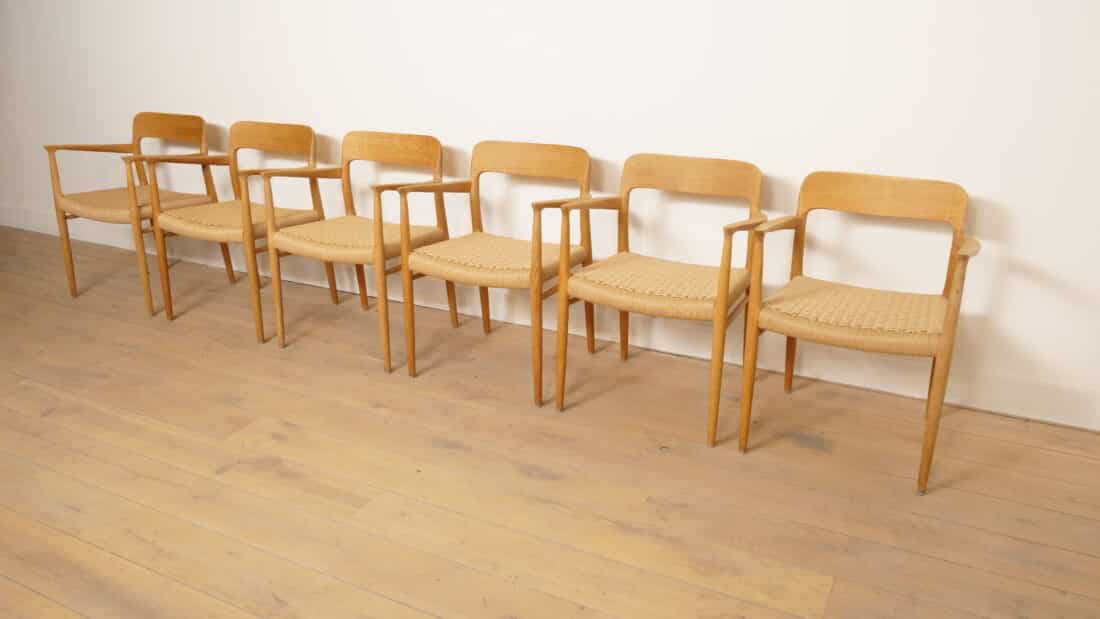 6 X Niels Otto Moller Eetkamerstoelen Model 56 Eiken Gerestaureerd