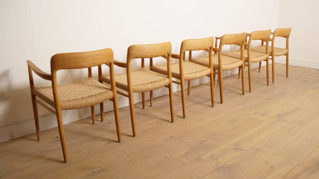 6 X Niels Otto Moller Eetkamerstoelen Model 56 Eiken Gerestaureerd