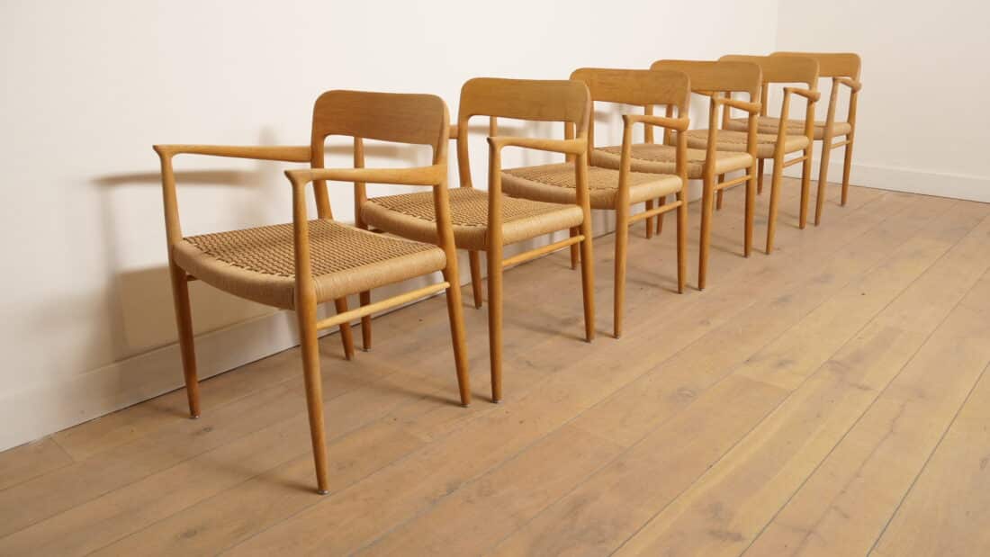 6 X Niels Otto Moller Eetkamerstoelen Model 56 Eiken Gerestaureerd