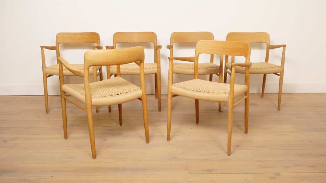 6 X Niels Otto Moller Eetkamerstoelen Model 56 Eiken Gerestaureerd