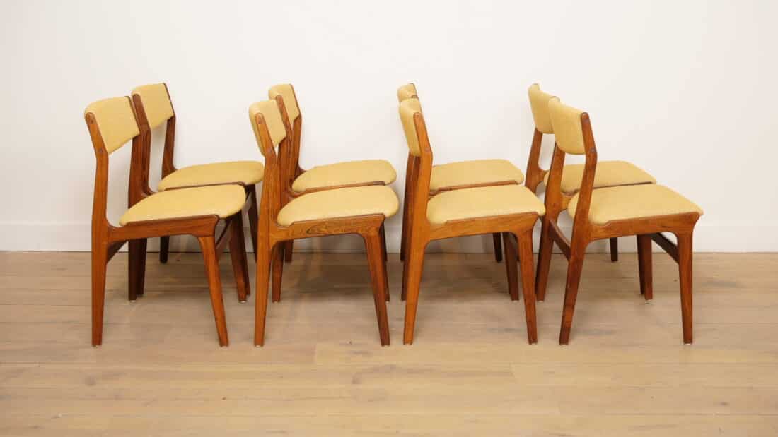 8 X Eetkamerstoelen Palissander Opnieuw Gestoffeerd