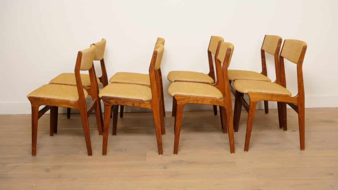 8 X Eetkamerstoelen Palissander Opnieuw Gestoffeerd