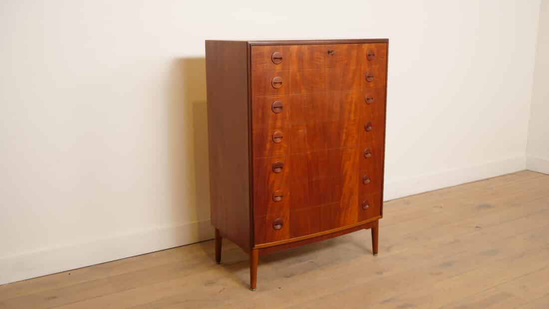 Vintage Deense Ladekast Teak 7 Lades 114 Cm