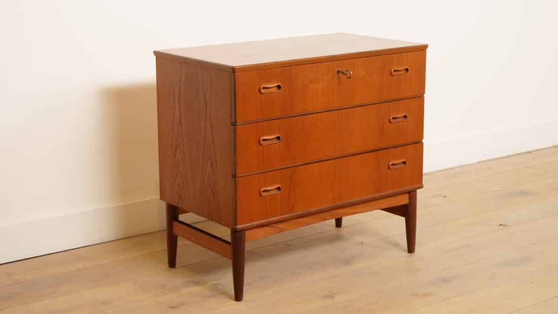 Vintage Deense Ladekast Teak 3 Lades