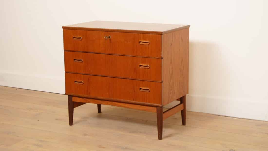 Vintage Deense Ladekast Teak 3 Lades