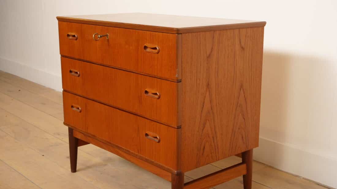 Vintage Deense Ladekast Teak 3 Lades