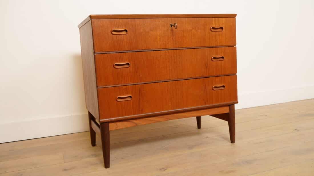 Vintage Deense Ladekast Teak 3 Lades