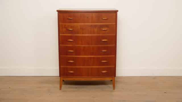 Vintage Deense Ladekast Teak 6 Lades 104 Cm
