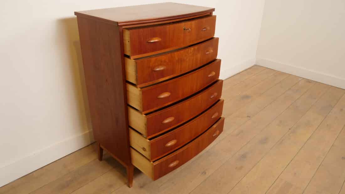 Vintage Deense Ladekast Teak 6 Lades 104 Cm