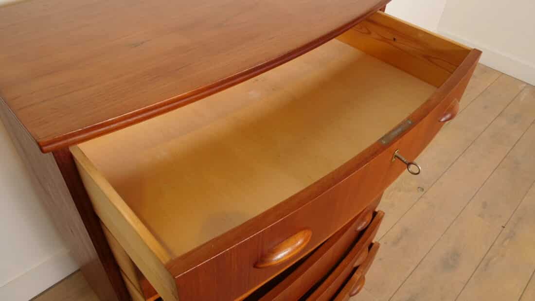 Vintage Deense Ladekast Teak 6 Lades 104 Cm