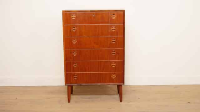 Vintage Deense Ladekast Teak 6 Lades 110 Cm