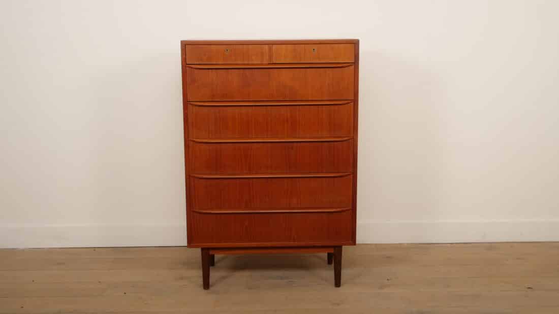 Vintage Deense Ladekast Teak 7 Lades 120 Cm