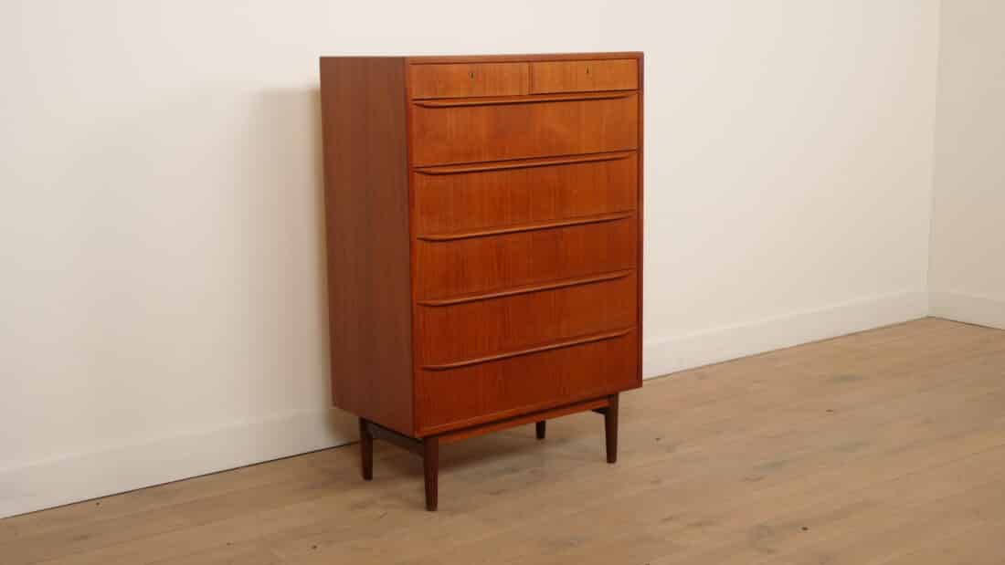 Vintage Deense Ladekast Teak 7 Lades 120 Cm