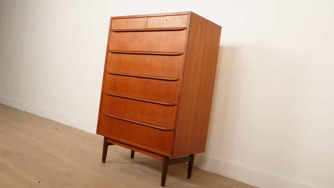 Vintage Deense Ladekast Teak 7 Lades 120 Cm