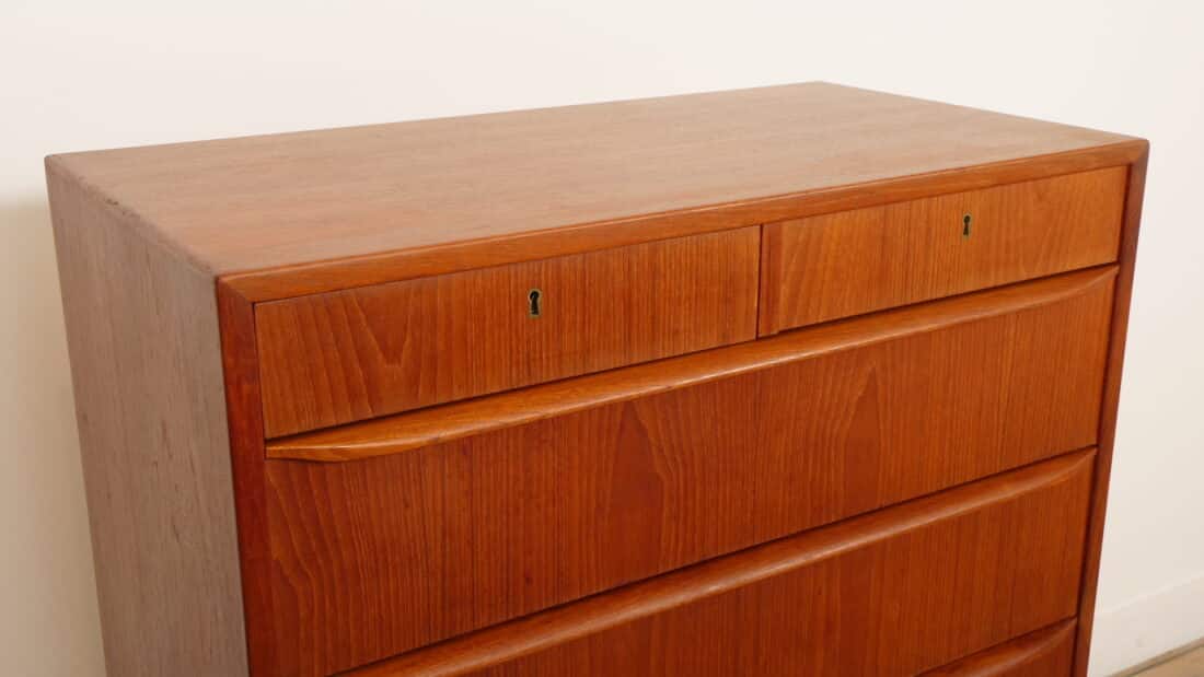 Vintage Deense Ladekast Teak 7 Lades 120 Cm