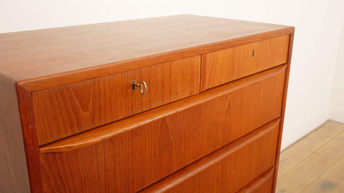 Vintage Deense Ladekast Teak 7 Lades 120 Cm