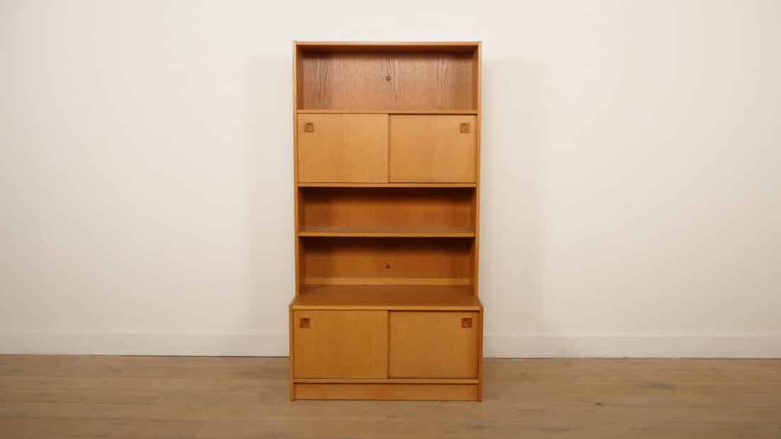 Vintage Wandkast Boekenkast Eiken Schuifdeuren