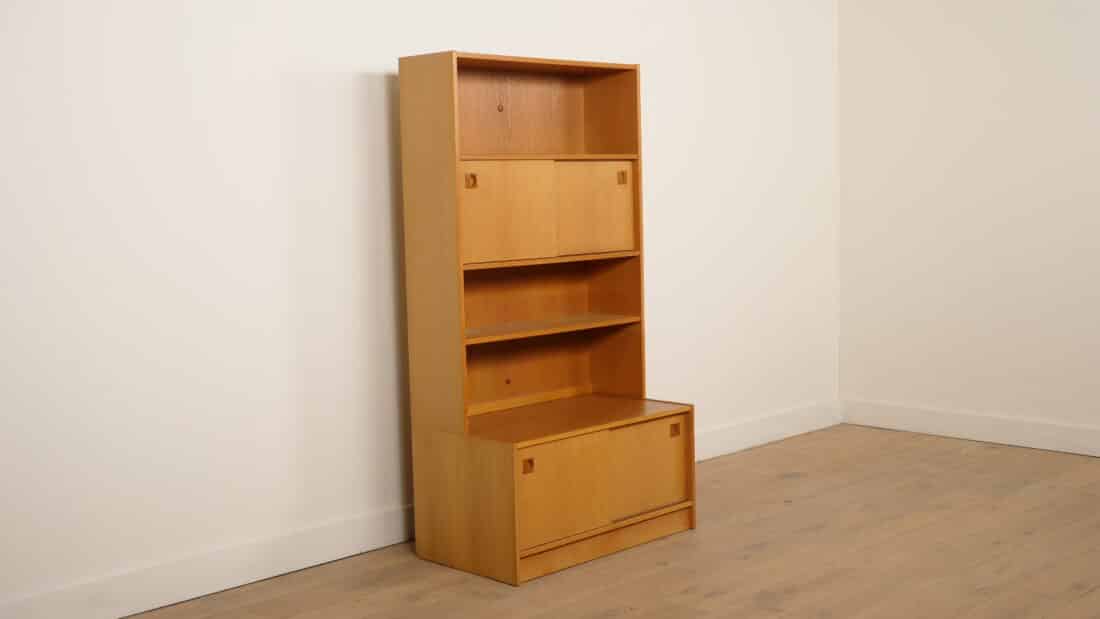 Vintage Wandkast Boekenkast Eiken Schuifdeuren