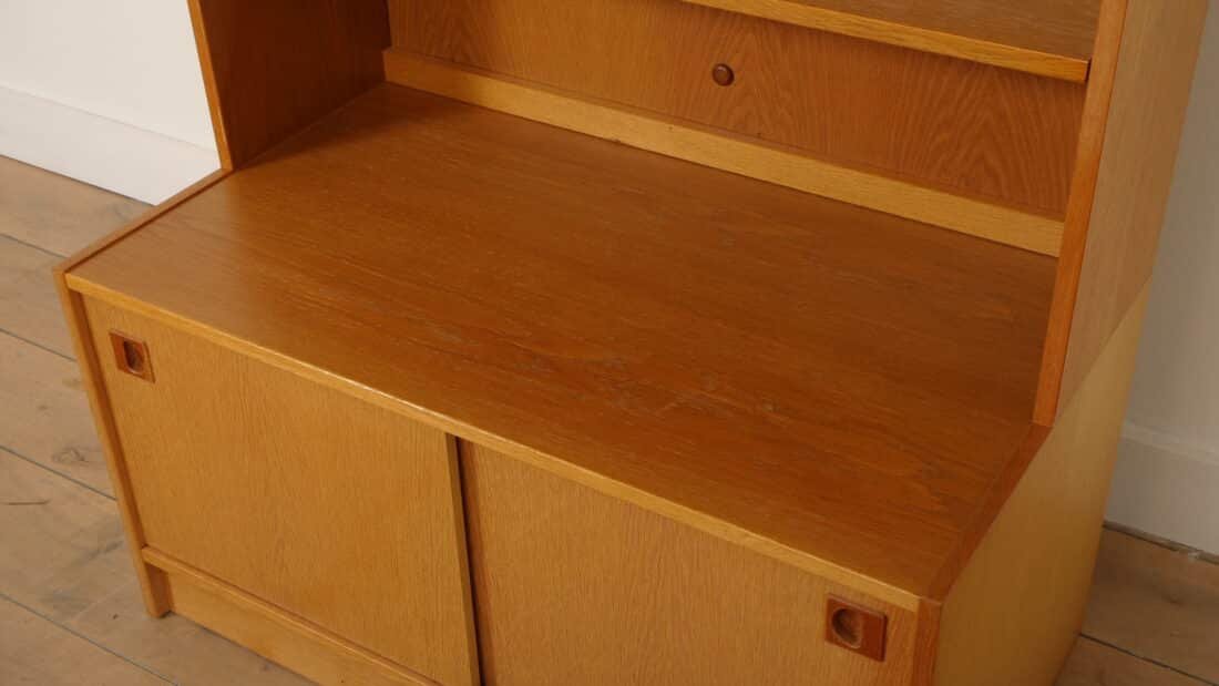 Vintage Wandkast Boekenkast Eiken Schuifdeuren