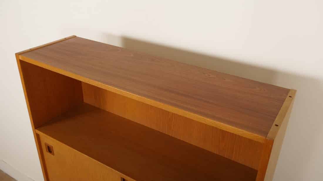 Vintage Wandkast Boekenkast Eiken Schuifdeuren