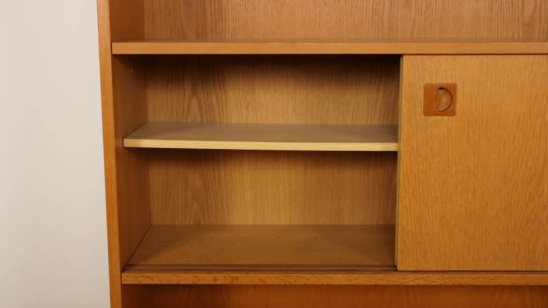 Vintage Wandkast Boekenkast Eiken Schuifdeuren