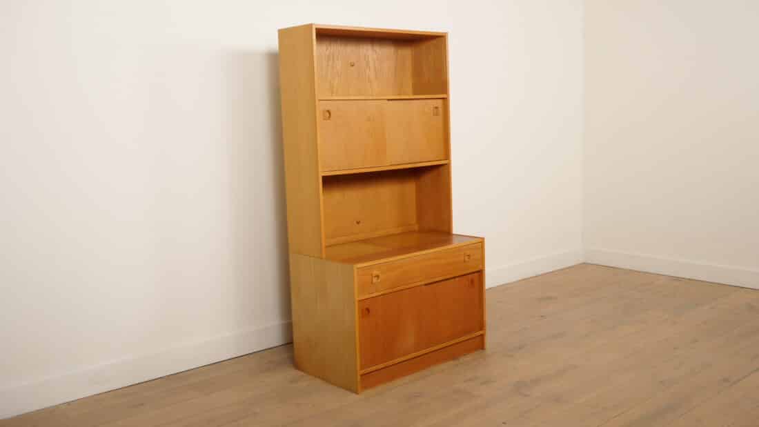 Vintage Wandkast Boekenkast Eiken Schuifdeuren