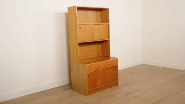 Vintage Wall Cupboard Bookcase Oak Sliding Doors