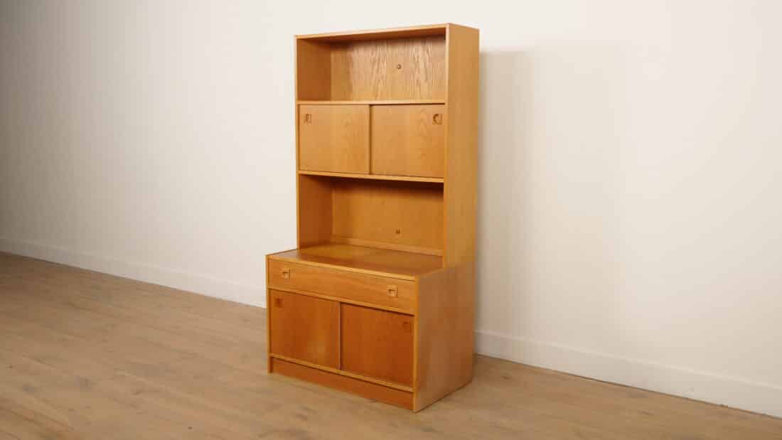 Vintage Wandkast Boekenkast Eiken Schuifdeuren