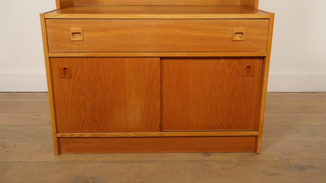 Vintage Wandkast Boekenkast Eiken Schuifdeuren