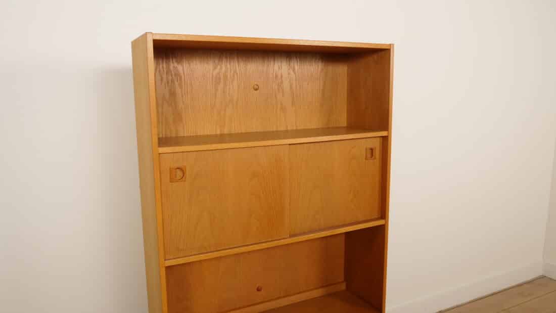 Vintage Wandkast Boekenkast Eiken Schuifdeuren