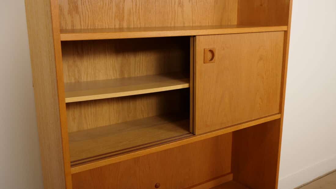 Vintage Wandkast Boekenkast Eiken Schuifdeuren