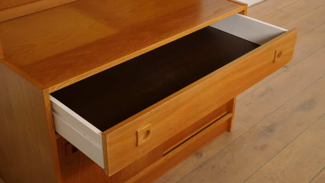 Vintage Wandkast Boekenkast Eiken Schuifdeuren