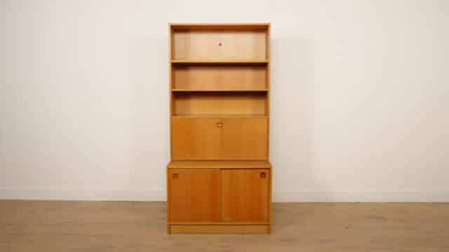 Vintage Wall Cupboard Bookcase Oak Sliding Doors