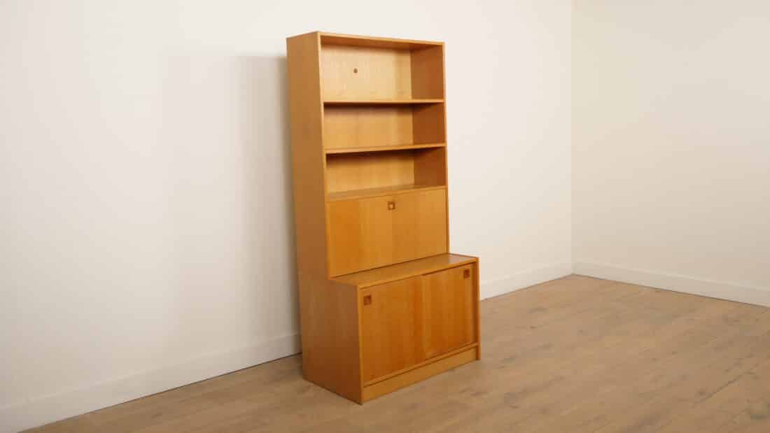 Vintage Wandkast Boekenkast Eiken Schuifdeuren