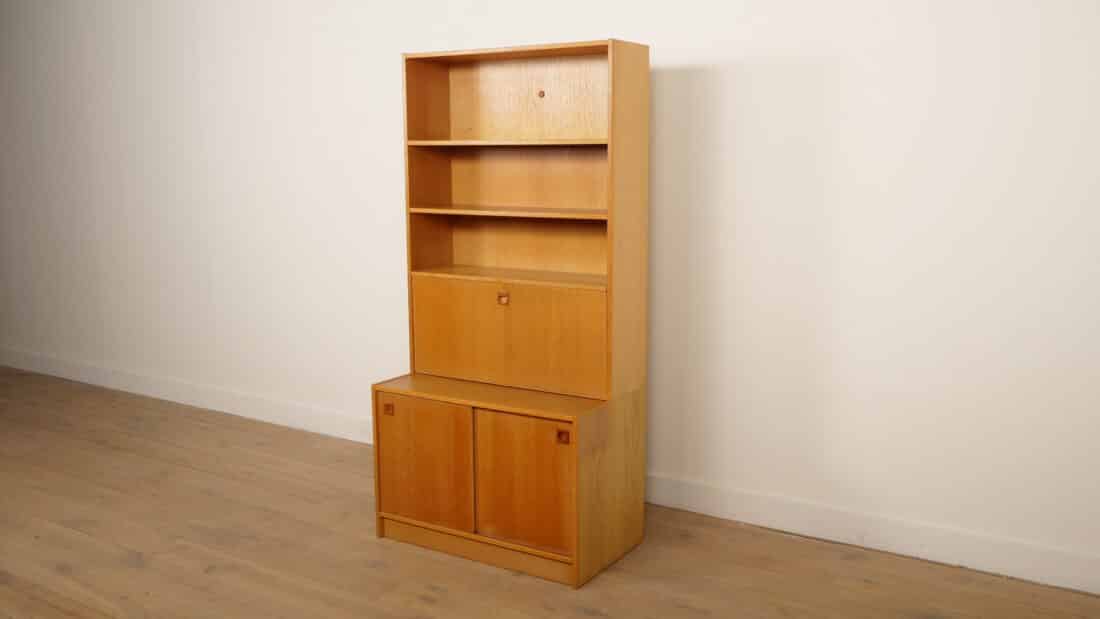 Vintage Wandkast Boekenkast Eiken Schuifdeuren