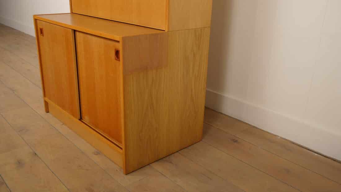 Vintage Wandkast Boekenkast Eiken Schuifdeuren