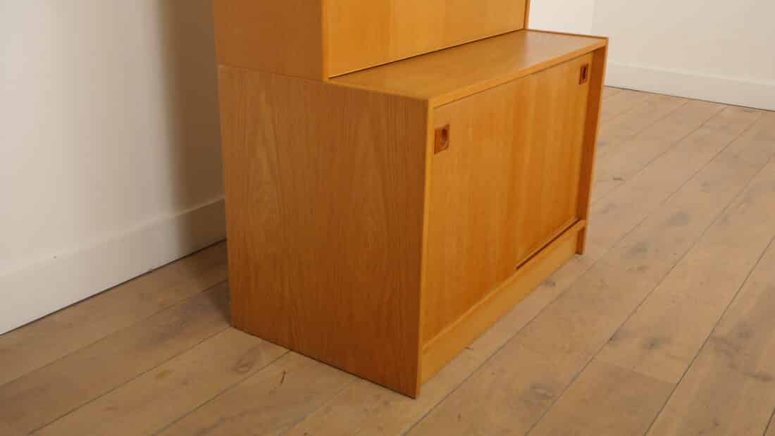 Vintage Wandkast Boekenkast Eiken Schuifdeuren