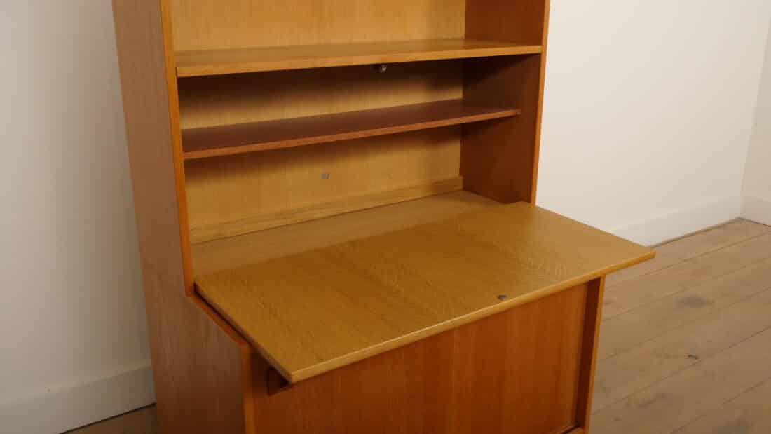 Vintage Wandkast Boekenkast Eiken Schuifdeuren