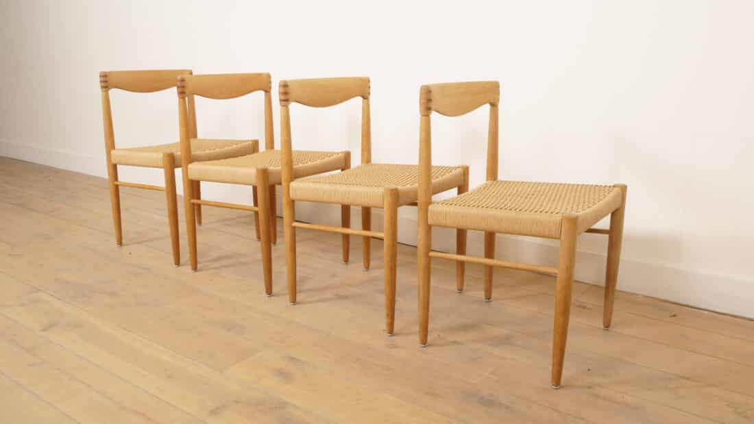 4 X Eetkamerstoel Bramin H W Klein Gezeept Eiken Gerestaureerd