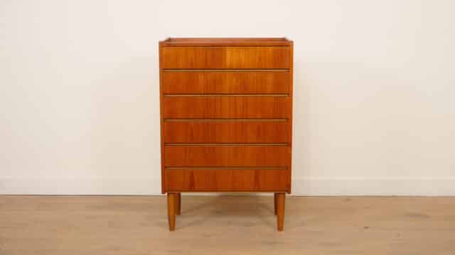 Vintage Deense Ladekast Teak 6 Lades 114 Cm