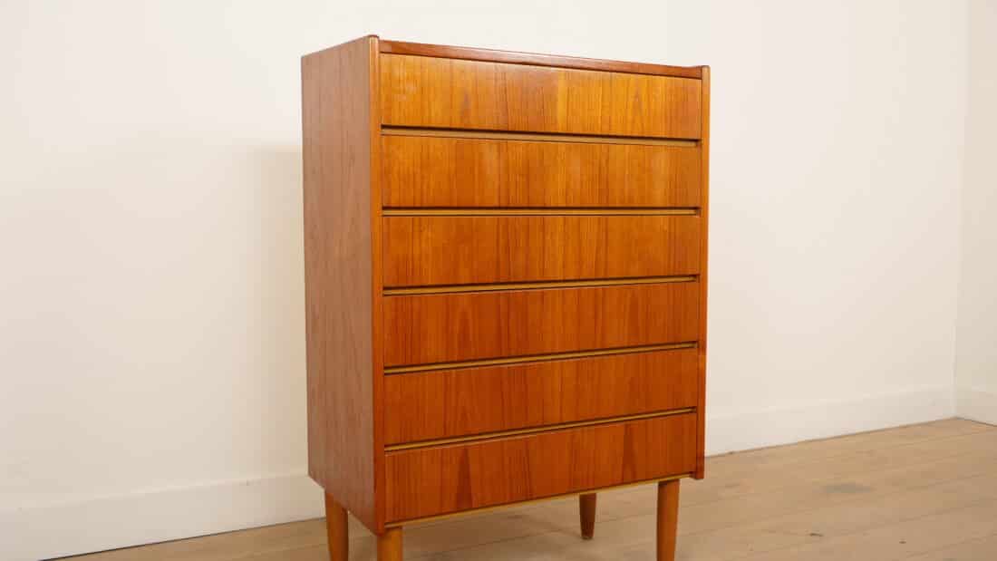 Vintage Deense Ladekast Teak 6 Lades 114 Cm Vintage Deense Ladekast Teak 6 Lades 114 Cm