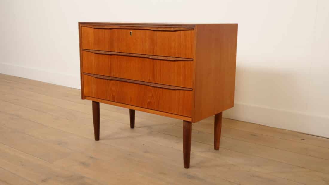Vintage Deense Ladekast Teak 3 Lades