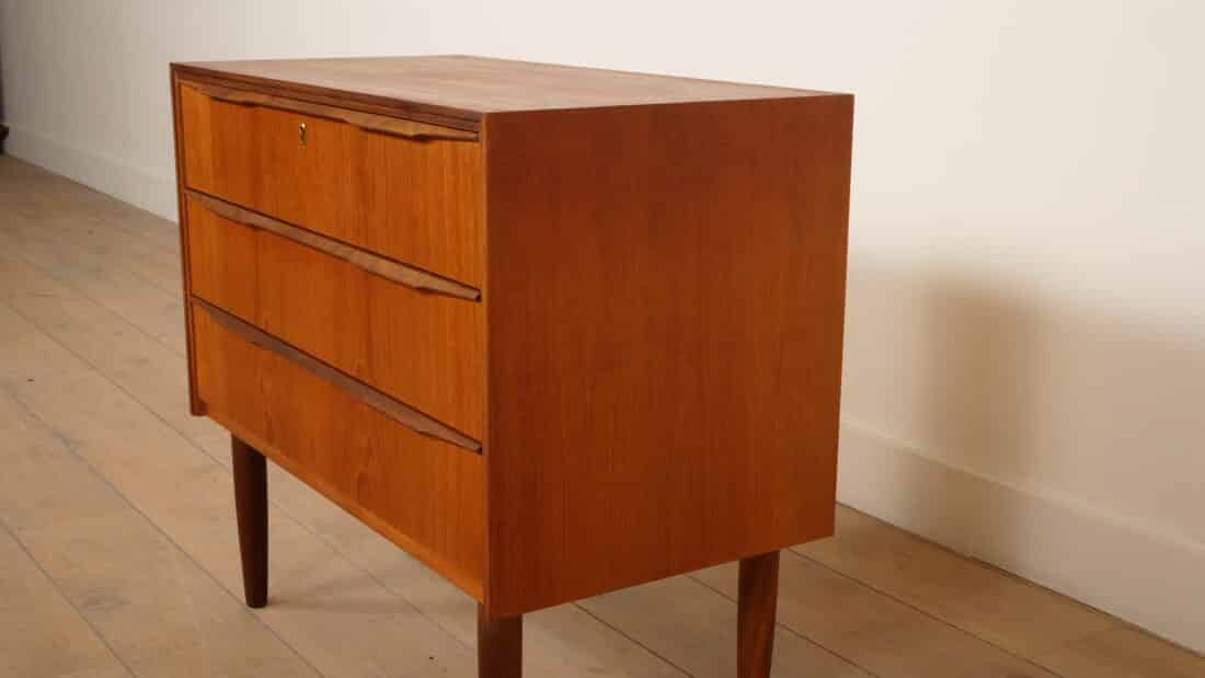 Vintage Deense Ladekast Teak 3 Lades