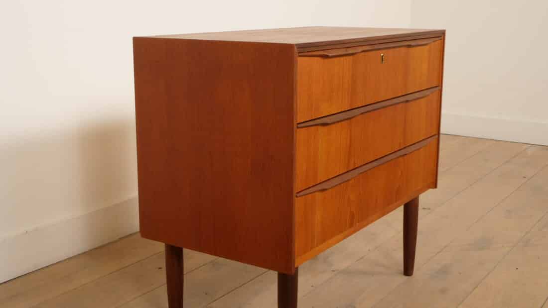 Vintage Deense Ladekast Teak 3 Lades