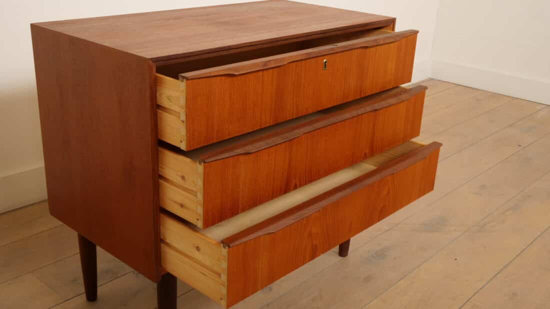 Vintage Deense Ladekast Teak 3 Lades