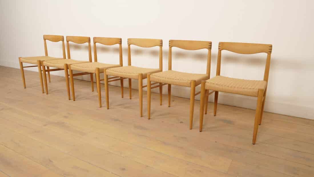 6 X Eetkamerstoel Bramin H W Klein Gezeept Eiken Gerestaureerd