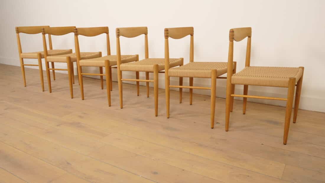 6 X Eetkamerstoel Bramin H W Klein Gezeept Eiken Gerestaureerd