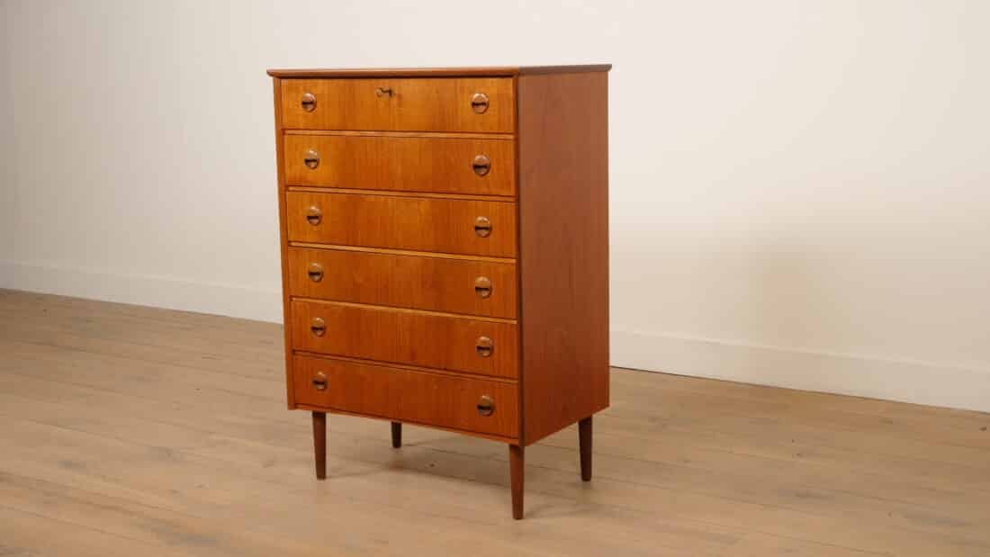 Vintage Ladekast 6 Lades 104 Cm Teak