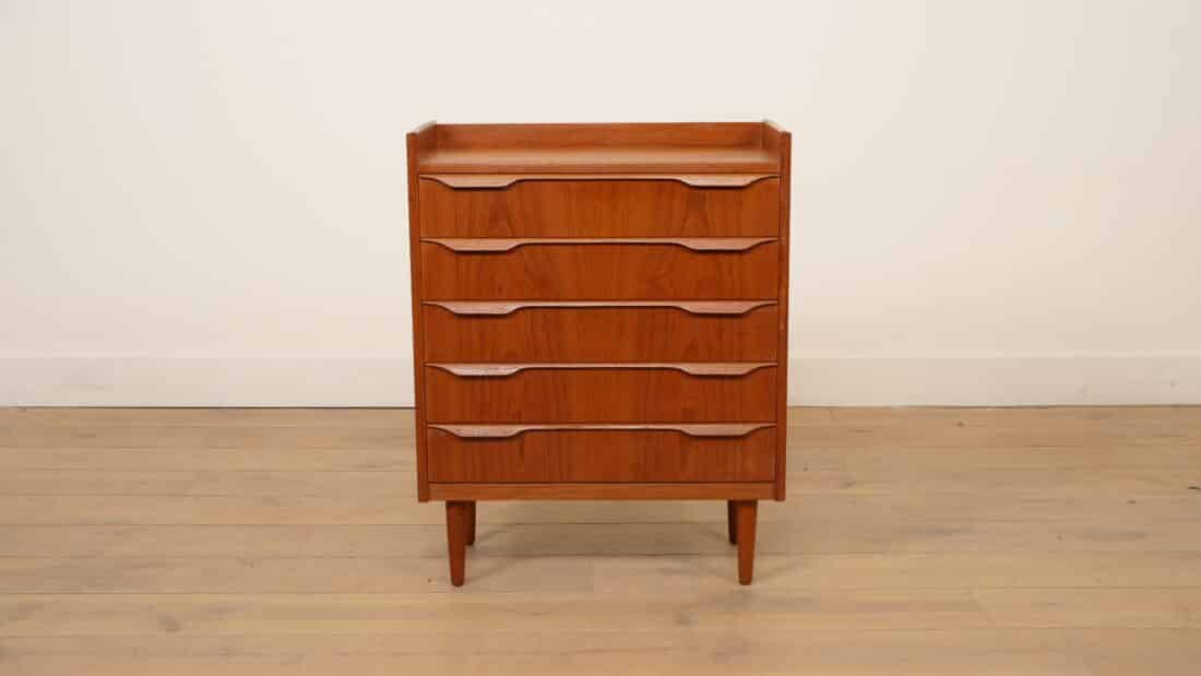 Vintage Deense Ladekast Teak 5 Lades