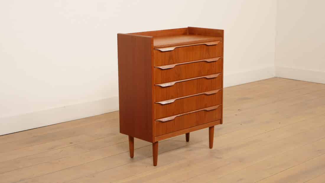 Vintage Deense Ladekast Teak 5 Lades